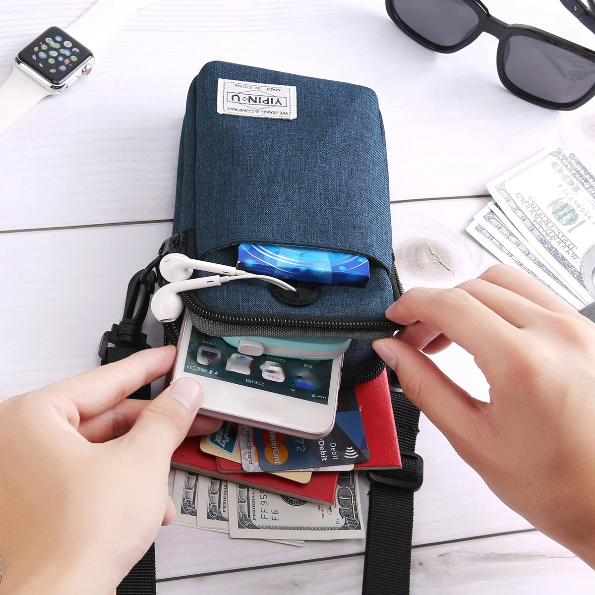 Multi-functional Hanging Neck Cell Phone Bag Passport Bag Mini Waterproof Receive Bag Hang bag Waist Pack