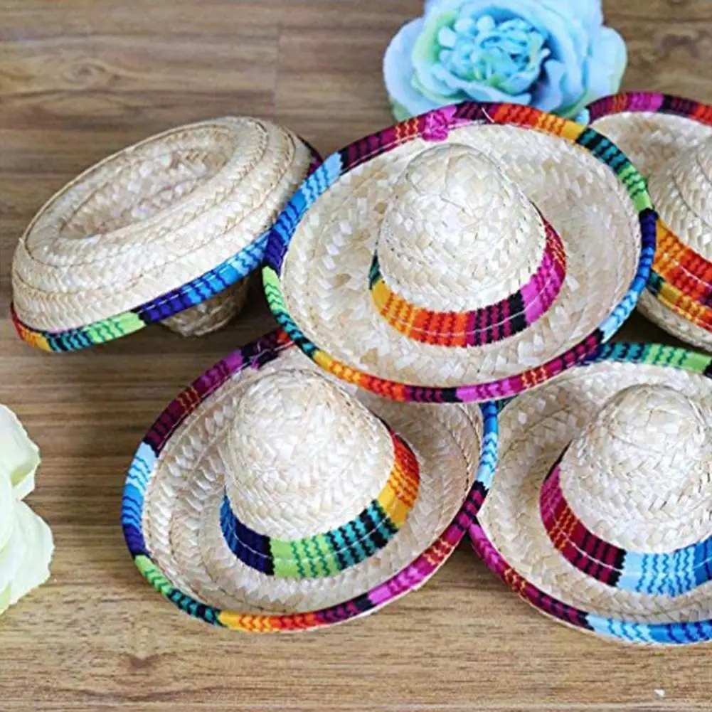 

3pcs Crazy Nights Natural Straw Mini Hats Mexican Hat Desktop Party Supplies Carnival Decorations Cinco De Mayo Party