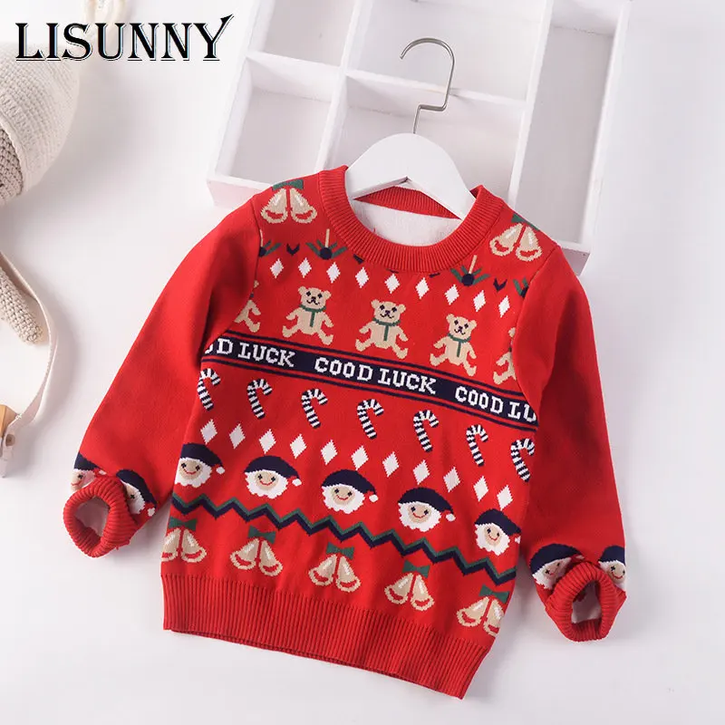 

2022 new Autumn Winter Kid Christmas Sweater jumper Coat Children Clothing Baby Cotton Thick Wool Top Boy Knitted Pullover 2-7y
