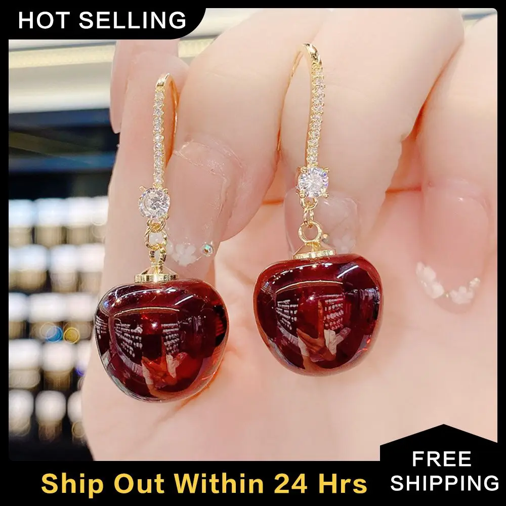 

Вишневые серьги, простые в использовании бордовые серьги, серьги, модные серьги, прочные красные женские серьги из сплава, милые серьги