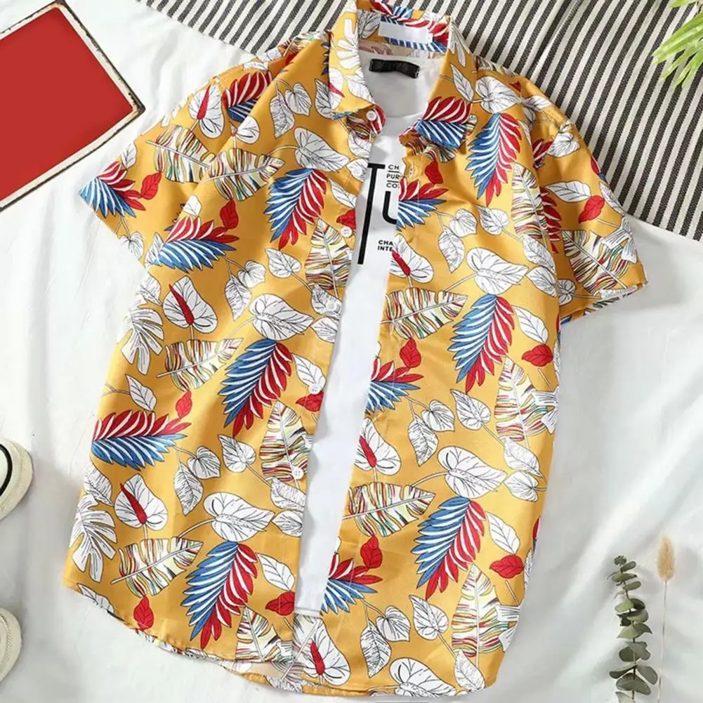 

Мужская рубашка с коротким рукавом, с принтом в виде тропических листьев