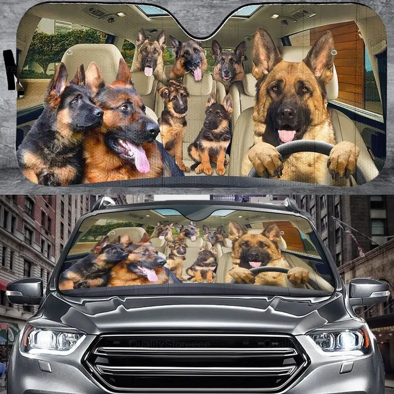 

German Shepherd Dog Family Car Sunshade , Funny Shepherd Car Sunshade, Shepherd Cute Car Sunshade, Gift For Him, Car Decoration