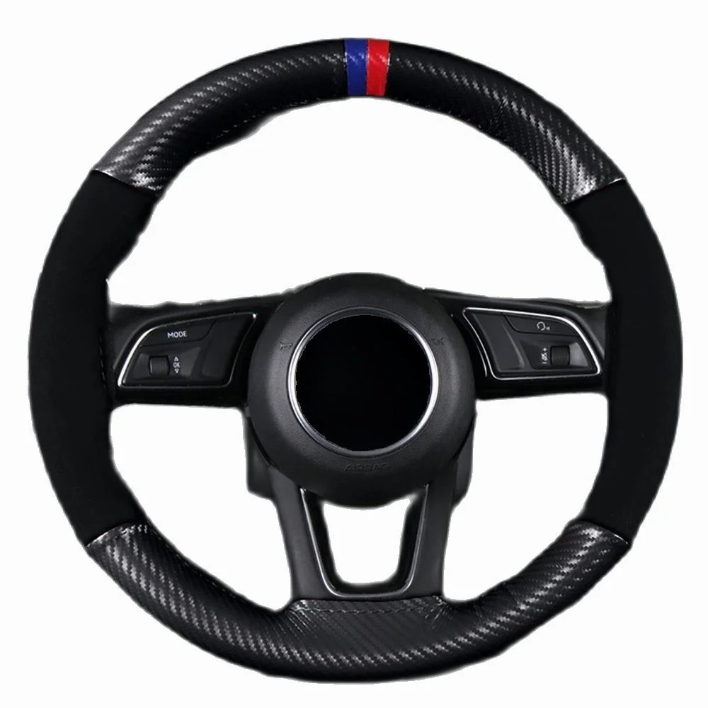 

Suede And Carbon Fiber Hand Sewn Steering Wheel Round Four Seasons Handle Cover Car-covers Steering-wheel Car Accessories Covers