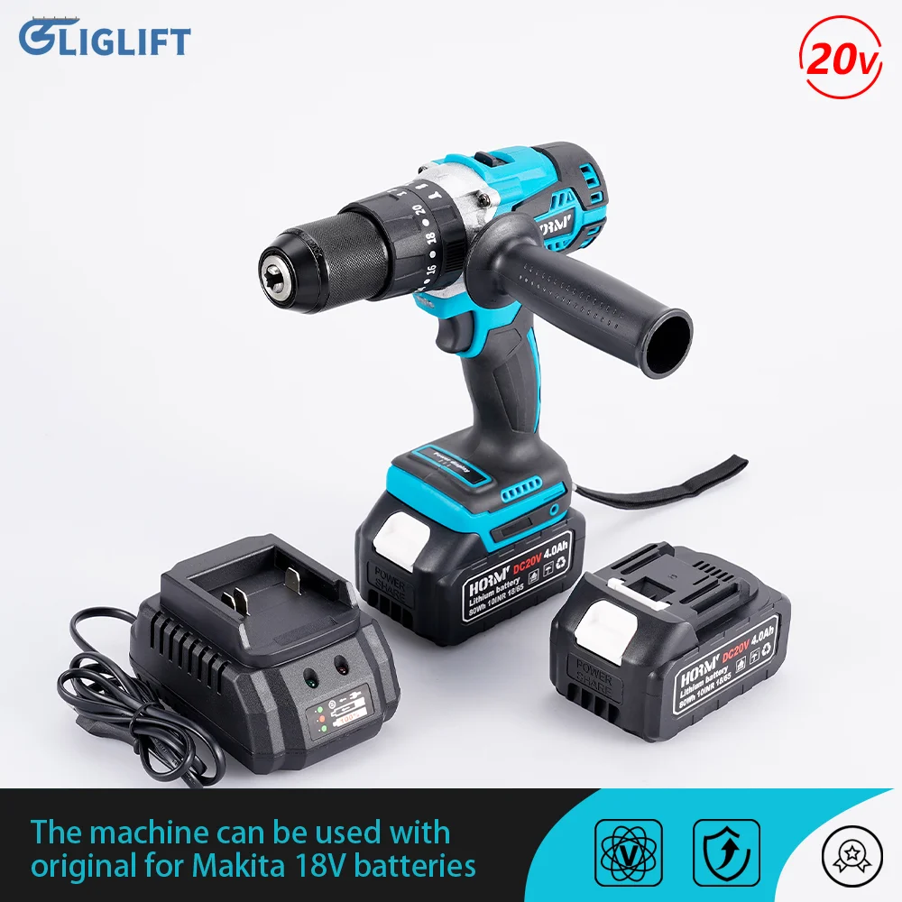 Бесщеточная ударная электрическая дрель 20 в 3 в 1 с ручкой, электрическая отвертка 100 нм, электрический молоток, электроинструмент для батареи Makita