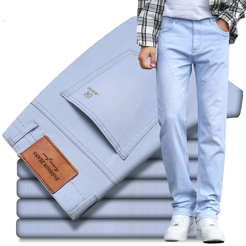 

2022 Spring Summer New Men's Sky Blue Slim Stretch Jeans Classic Style Fashion Casual Denim Pants Male Brand Trousers