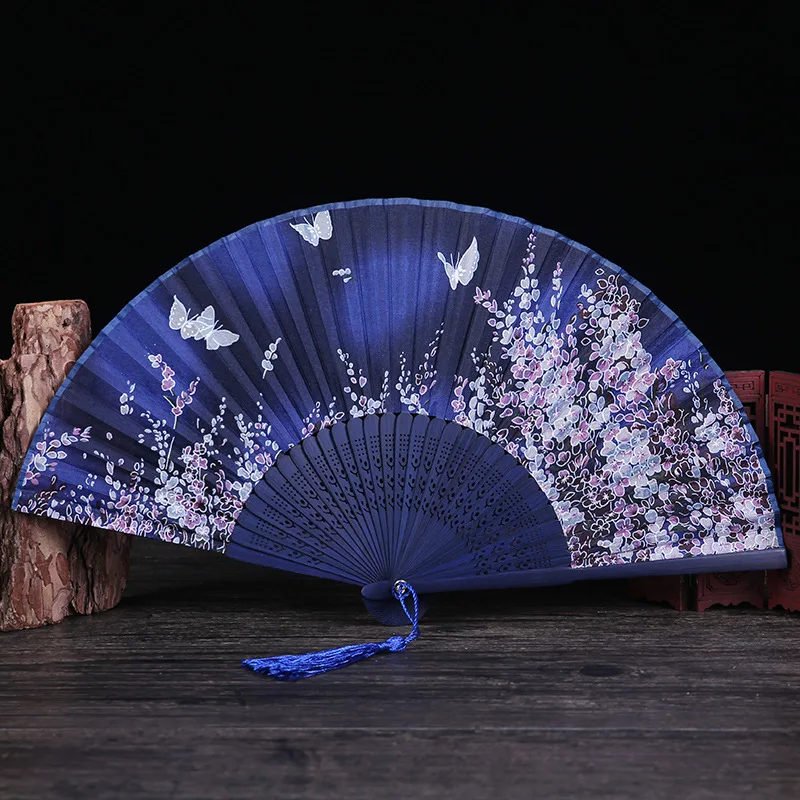 

Chinese Style Silk Bamboo Fan Butterfly Cherry Blossom Fan Portable Folding Fan for Summer Performance Dance Prop Fan Vintage