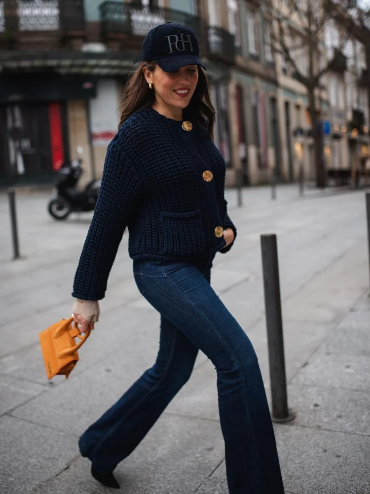 Элегантный однотонный вязаный кардиган с круглым вырезом женская мода