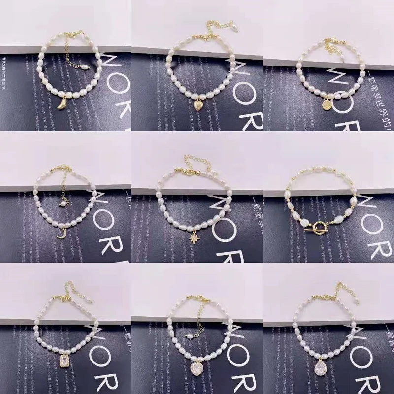 

Minar Trendy Multi Designs 100% Real Freshwater Pearl Charm Bracelets for Women Asymmetric Gold Color Link Chain Beaded Bracelet