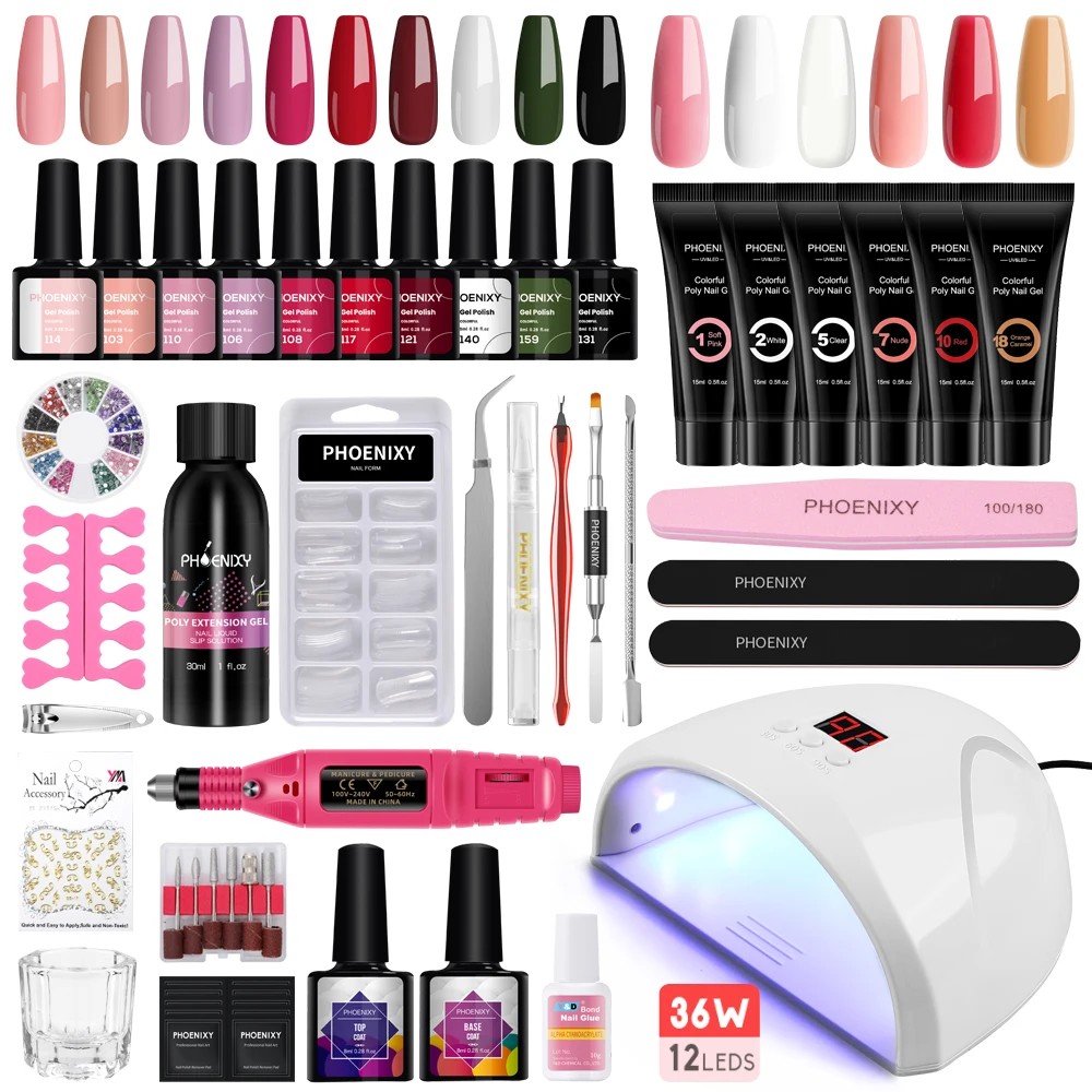 

Phoenixy Manicure Set With 36/54W Nail Lamp Dryer Nail Drill Machine Poly Nail Gels Nail Gel Polish Set Soak-off Nail Art Sets