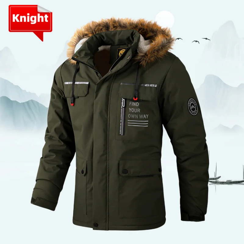 Men's medium length new cotton clothes autumn and winter new jackets high-end pure cotton fashion trend hooded Plush thick coat