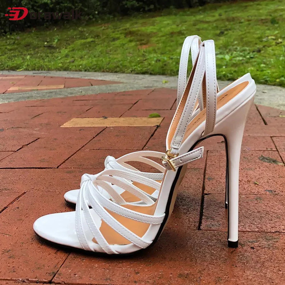 

Woman Extreme High Heels Ankle Strap Patent Leather Summer Sandals Fetish Cross Dresser Gay Drag Queen Unisex Shoes Large Size