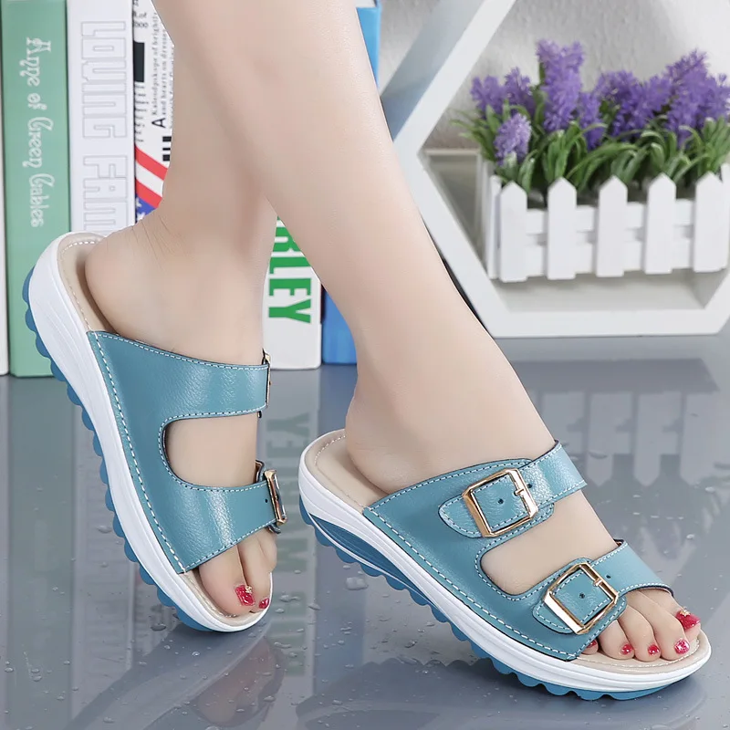 2023 Summer Women Wedge Sandals Premium Orthopedic Open Toe Sandals Vintage Anti-slip Leather Casual Female Platform Retro Shoes