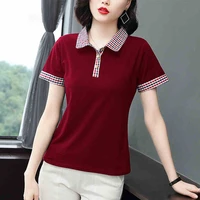 l 5xl womens polo shirts summer female tops tees short sleeve solid color loose turn down collar ladies clothes j323