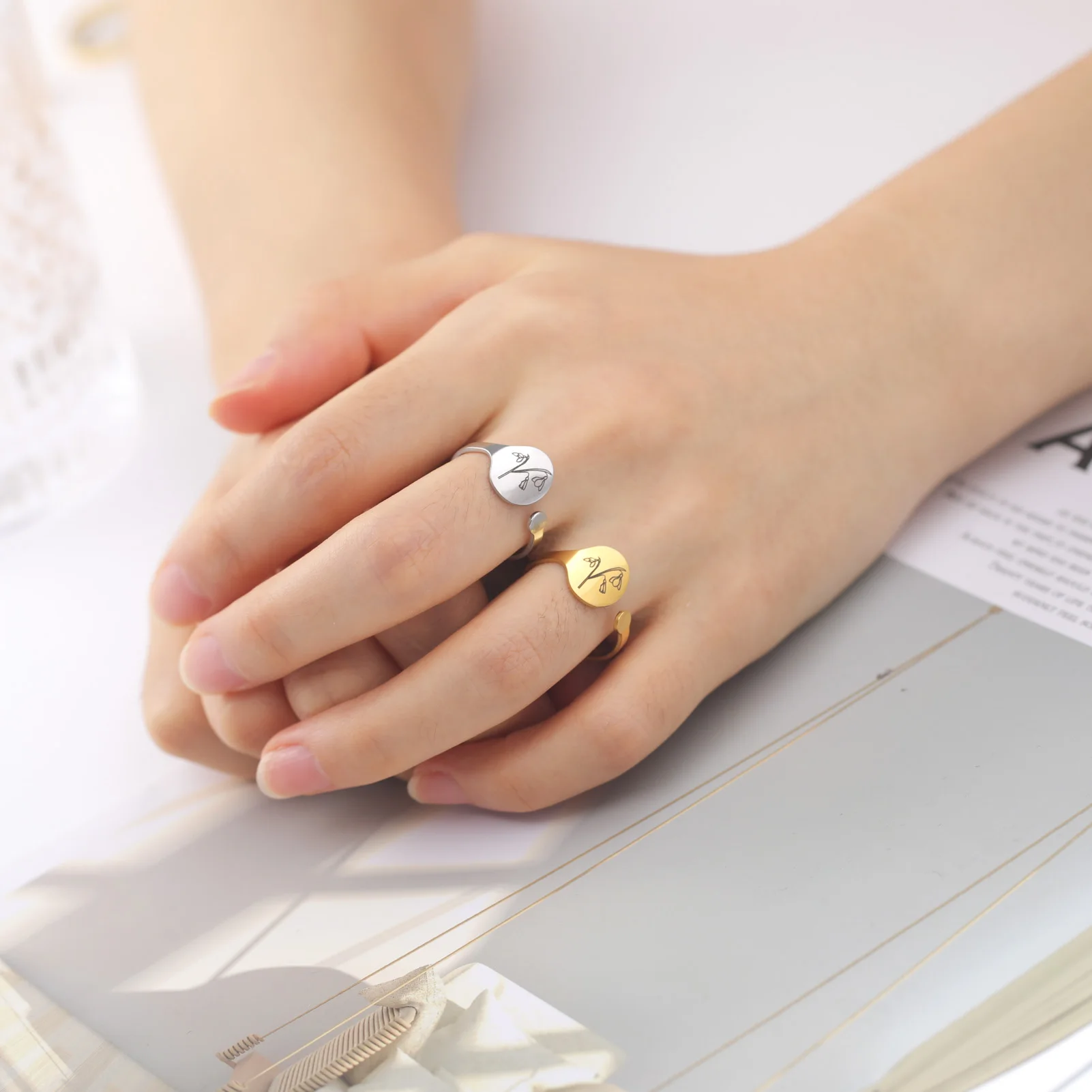 Skyrim Женские кольца-печатки с месяцем рождения, женские кольца-печатки изнержавеющей стали, подснежник, ромашка, открытое кольцо на палец,эстетические украшения, подарок на день рождения