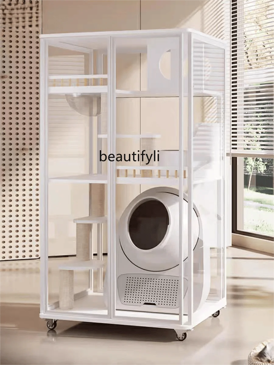 Панорамная стеклянная вилла для кошек домашняя твердая древесина Песочная