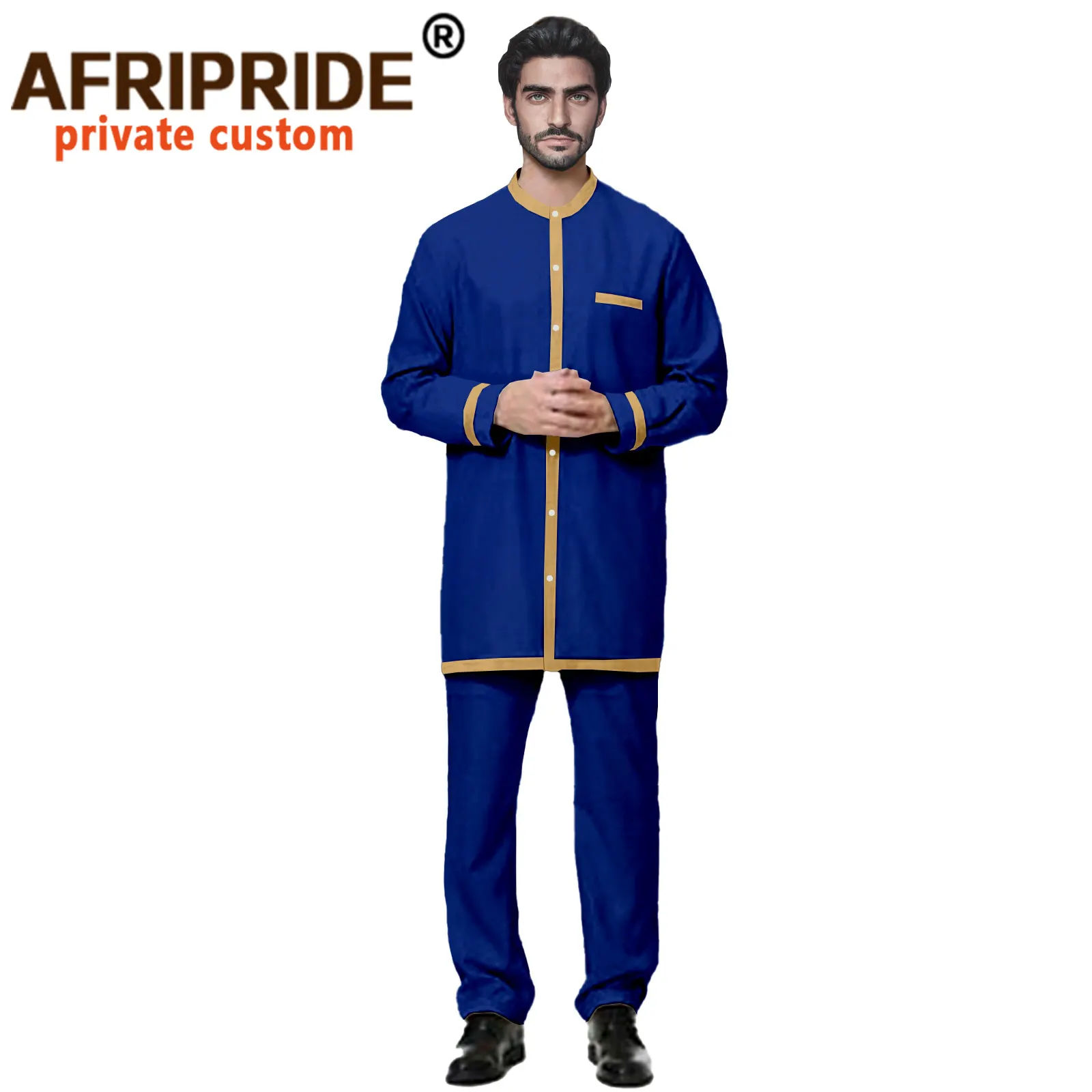 Men`s Casual Tracksuit Plus Size Shirts with Trousers Two Piece Set Dashiki Outfits O-neck Long Sleeve African Clothes A2116004
