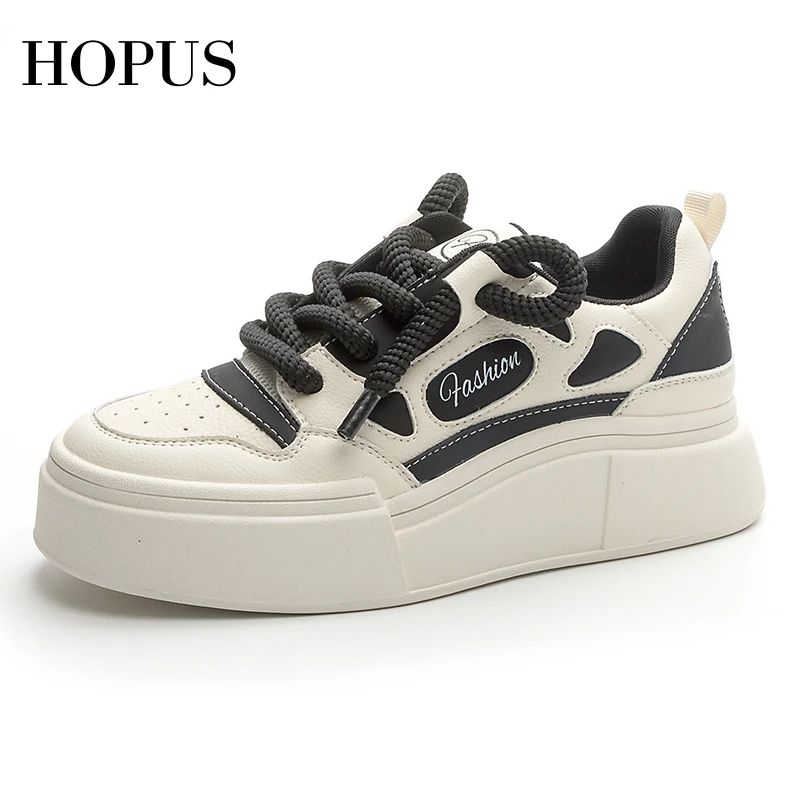 

Женские кроссовки HOPUS с круглым носком, модная женская обувь большого размера в Корейском стиле, новинка 2023, кроссовки в стиле преппи с вулканизированной подошвой на толстой подошве