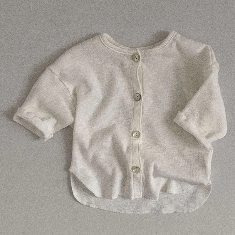 

Toddler Girl Summer Thin Cardigan Simple Single-breasted Full Sleeves T-shirt Boy Solid Cool Cotton Air Conditioner Clothes