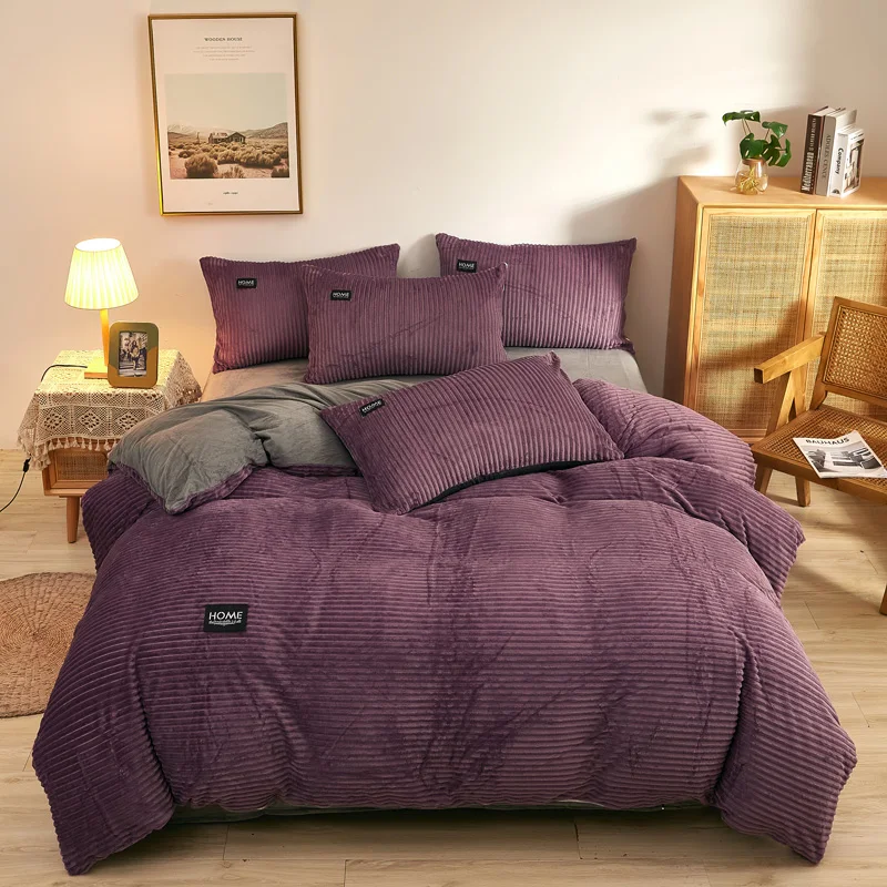 

Magic Velvet Quilt Comforter Cover 220x240 Simple Luxury Bedding Set Winter Warm Fleece Bedclothes Solid Color Soft Dutt Covers