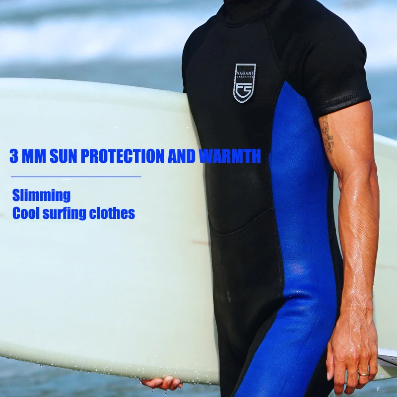 3mm Surfing Suit Sunscreen Short Sleeve One-Piece Snorkeling Equipment Free Diving Deep Diving Professional Wet Diving Clothes