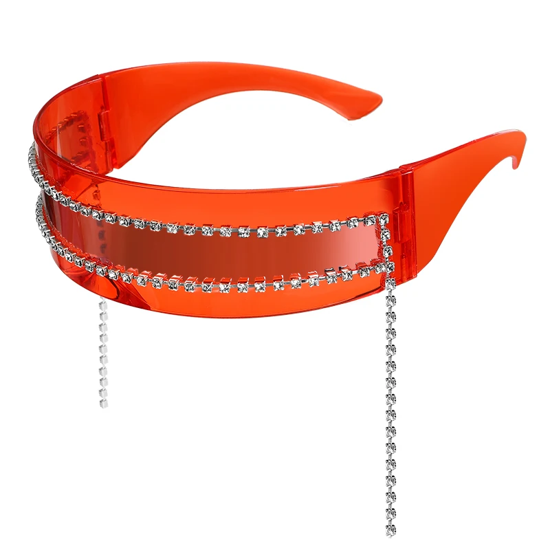 Цельные зеркальные солнцезащитные очки женские прямоугольные стразы с