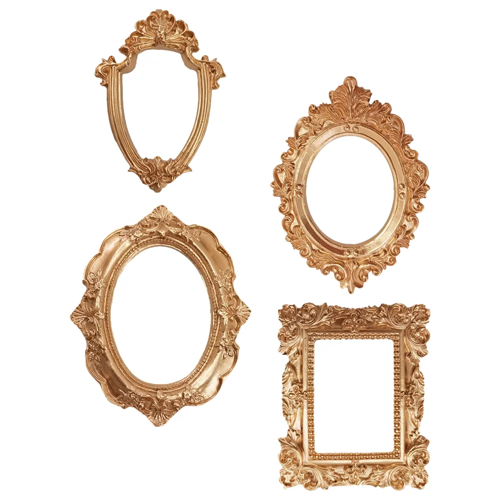 

Frame Picture Photo Frames Vintage Holder Display Resin Props Mini Retro Baroque Wall Christmas Tabletop Oval Desktop Gold