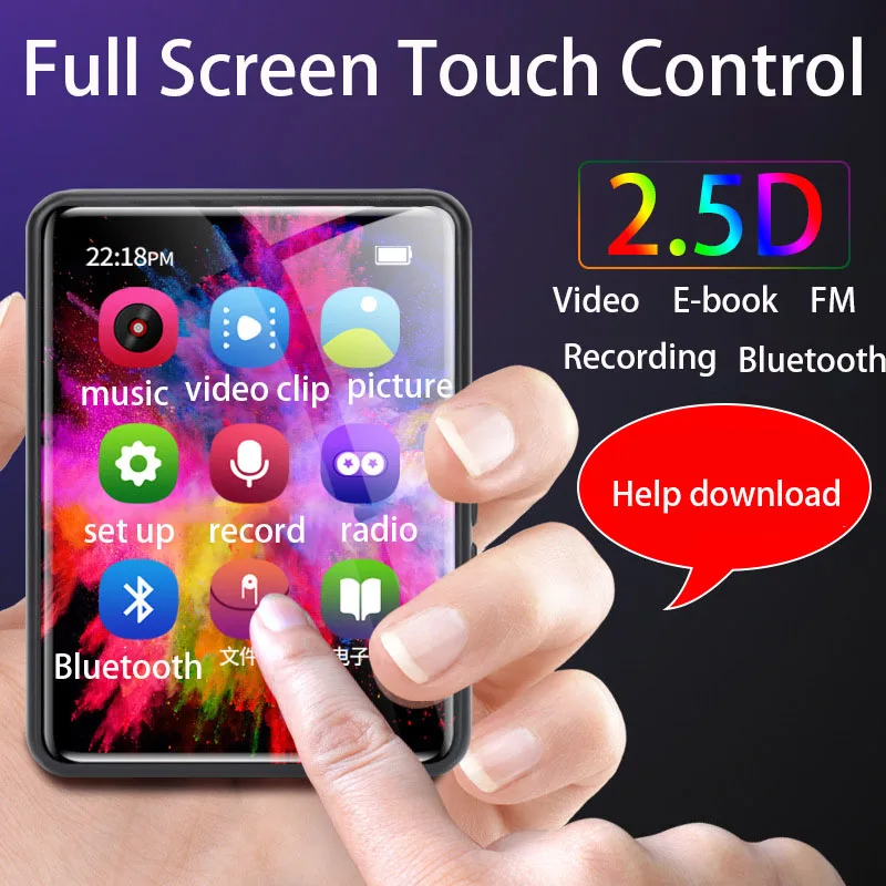 

2022 Portable Full Touch Screen MP3 Player 4GB Music Player with FM Radio Video Player E-Book Player MP3 with Built-in Speaker