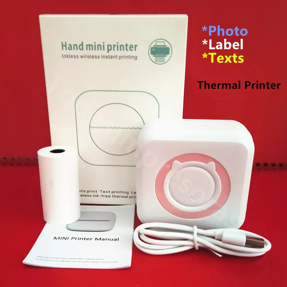 

HQ Portable Thermal Printer Mini Cat Print Paper Photo Pocket Thermal Printer 58mm Paper Wireless BT 200dpi Android IOS Printers
