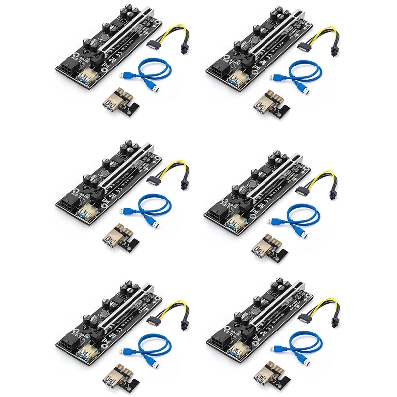 

6 шт., Райзер VER009 S PLUS USB 3,0 PCI-E, 1X 4X 8X 16X