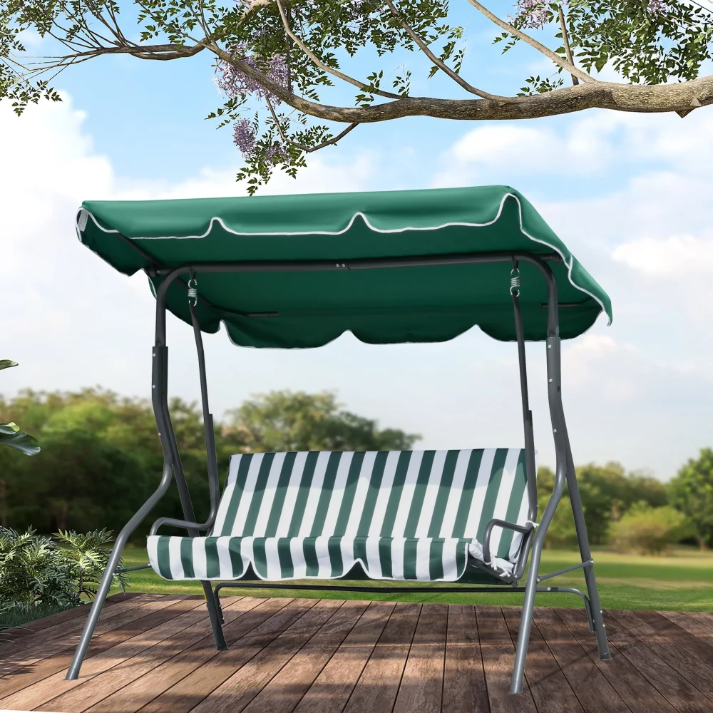 

SUGIFT 3 Person Outdoor Canopy Steel Porch Swing Chair, Green Patio Chair Patio Furniture