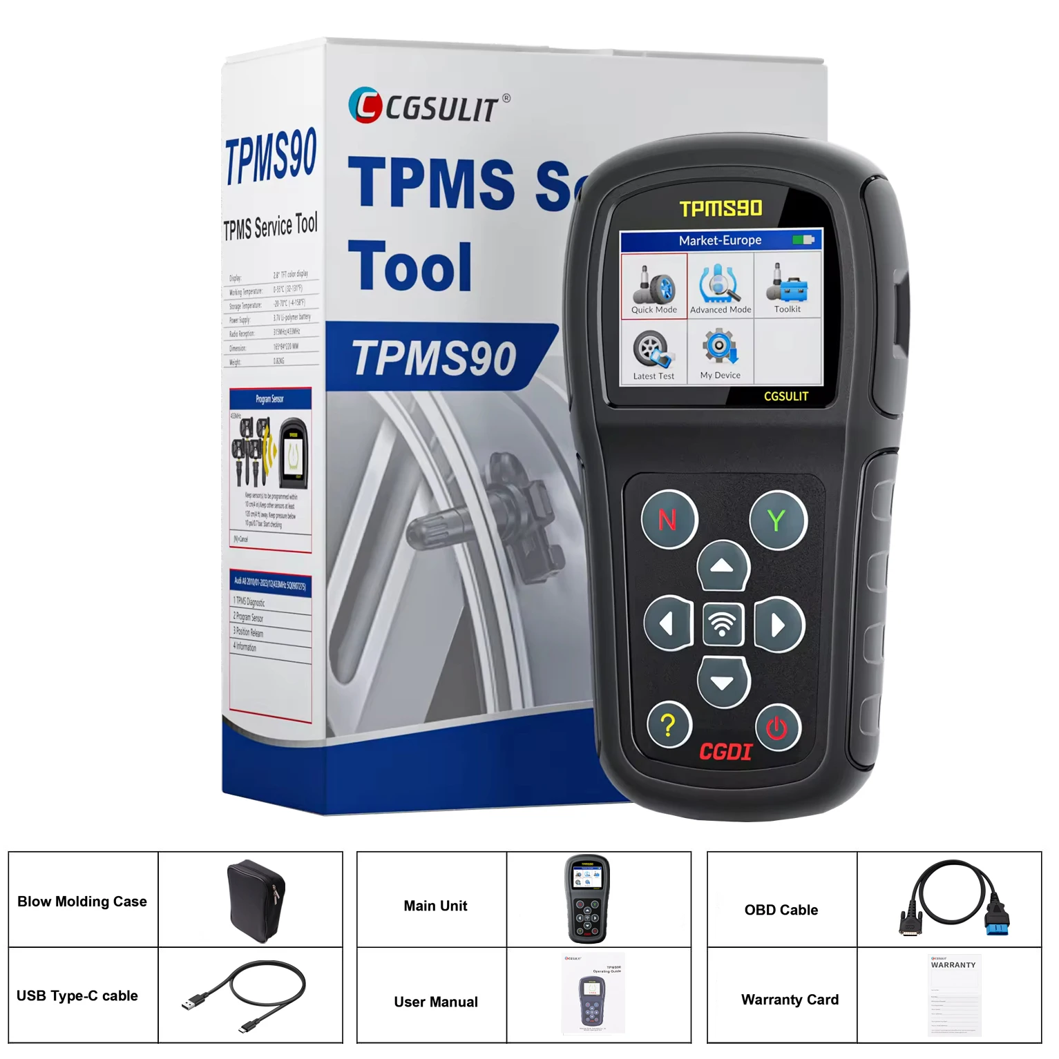 

CGSULIT TPMS90 Универсальный программатор TPMS, инструмент 315 МГц/433 МГц, детектор давления в автомобильных шинах, диагностика/активация/возвратный датчик PK I-TPM