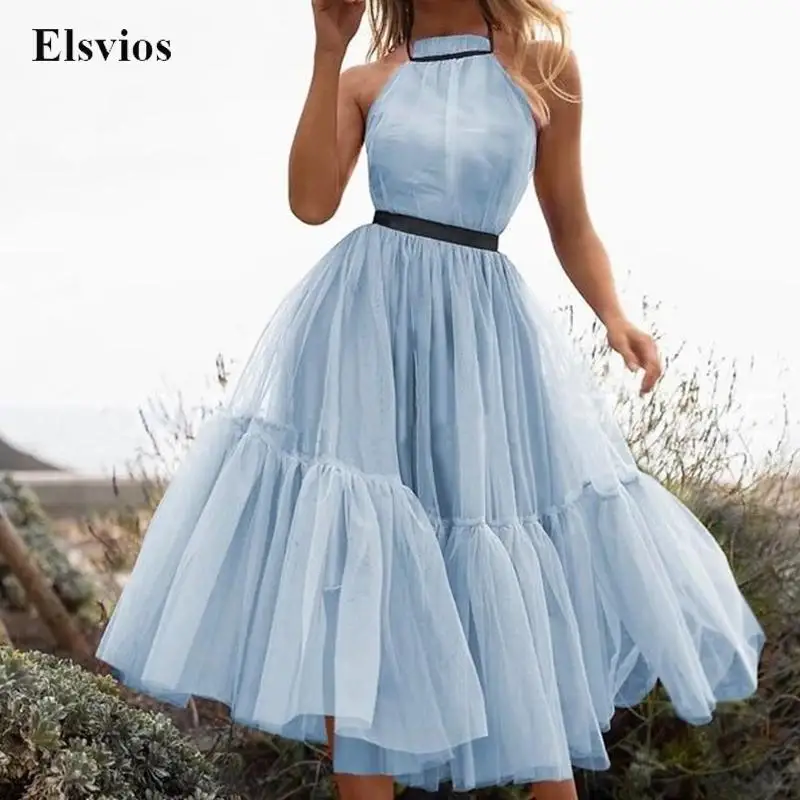 

Сексуальное прозрачное Сетчатое платье с открытой спиной и лямкой на шее, элегантное кружеввечерние вечернее платье с открытыми плечами, ж...