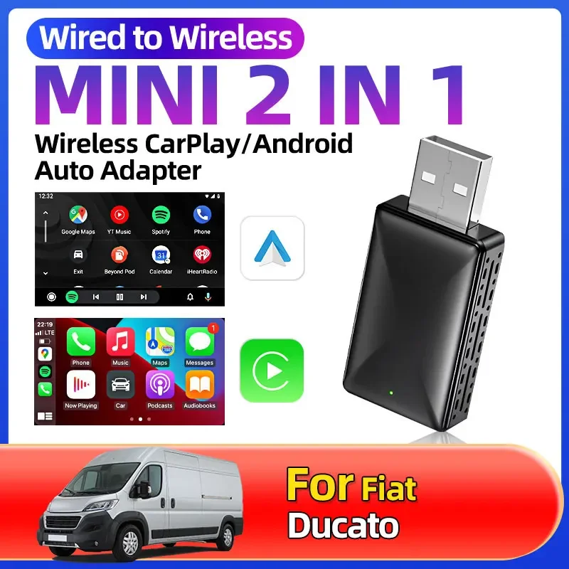 Для Fiat Ducato 2025 НОВЫЙ универсальный 2в1 проводной к беспроводному адаптеру CarPlay Android