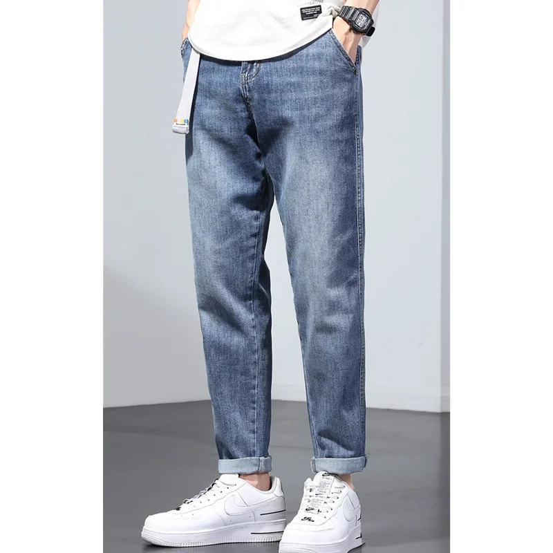 Men Clothing 2022 New Style Pattern Recreational Vintage Blue Jeans Loose Elastic Force Straight Cylinder Trousers Autumn Female