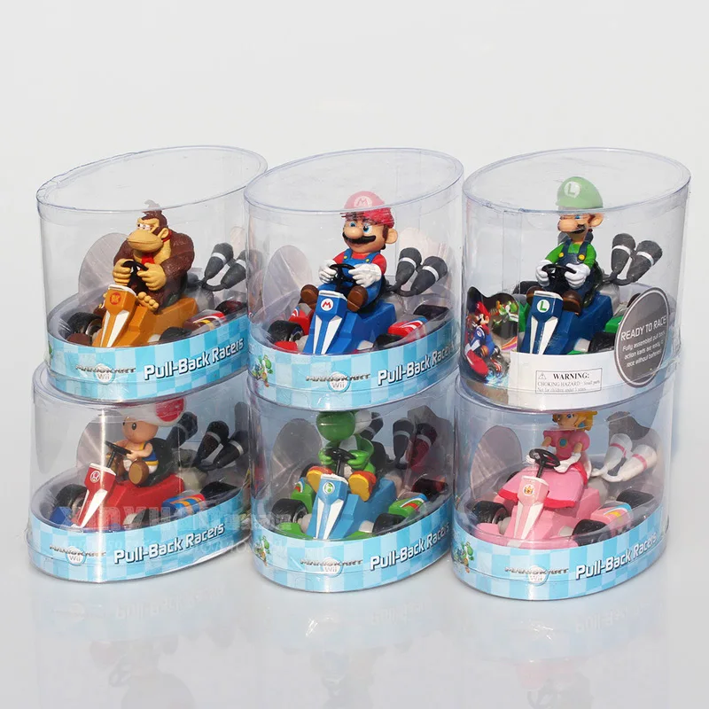 

12.5*8*9 cm Super Mario Pull Back Car PVC Action Figures Mario Bros Yoshi Luigi Bowser Peach princess Doll Pullback Racers Model