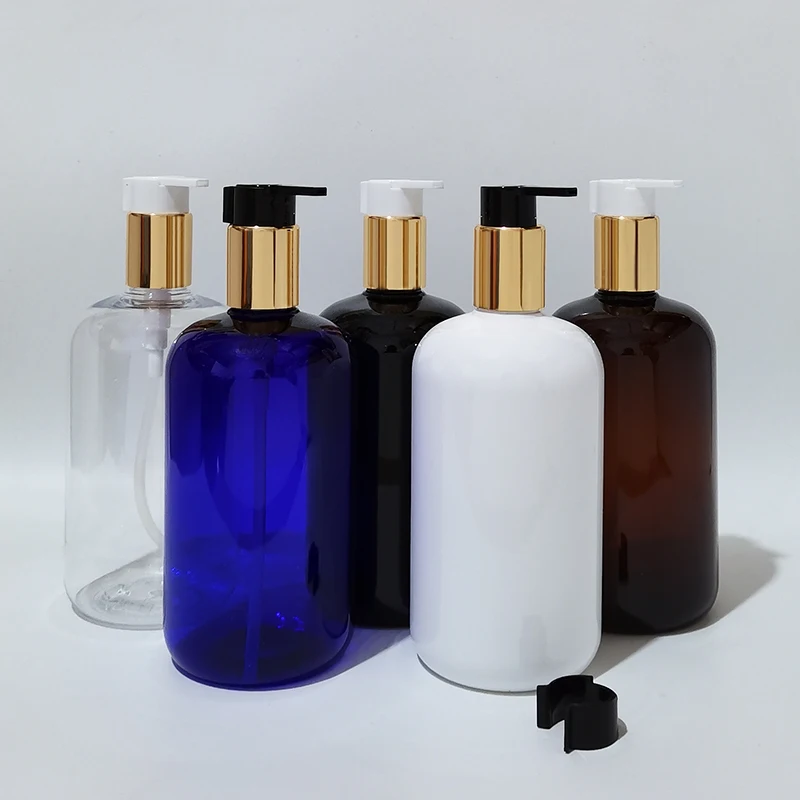

10pcs 500ml Empty Gold Pump Plastic Black Bottles With Dispenser Washing Container Liquid Soap Shower Gel Cosmetics packaging