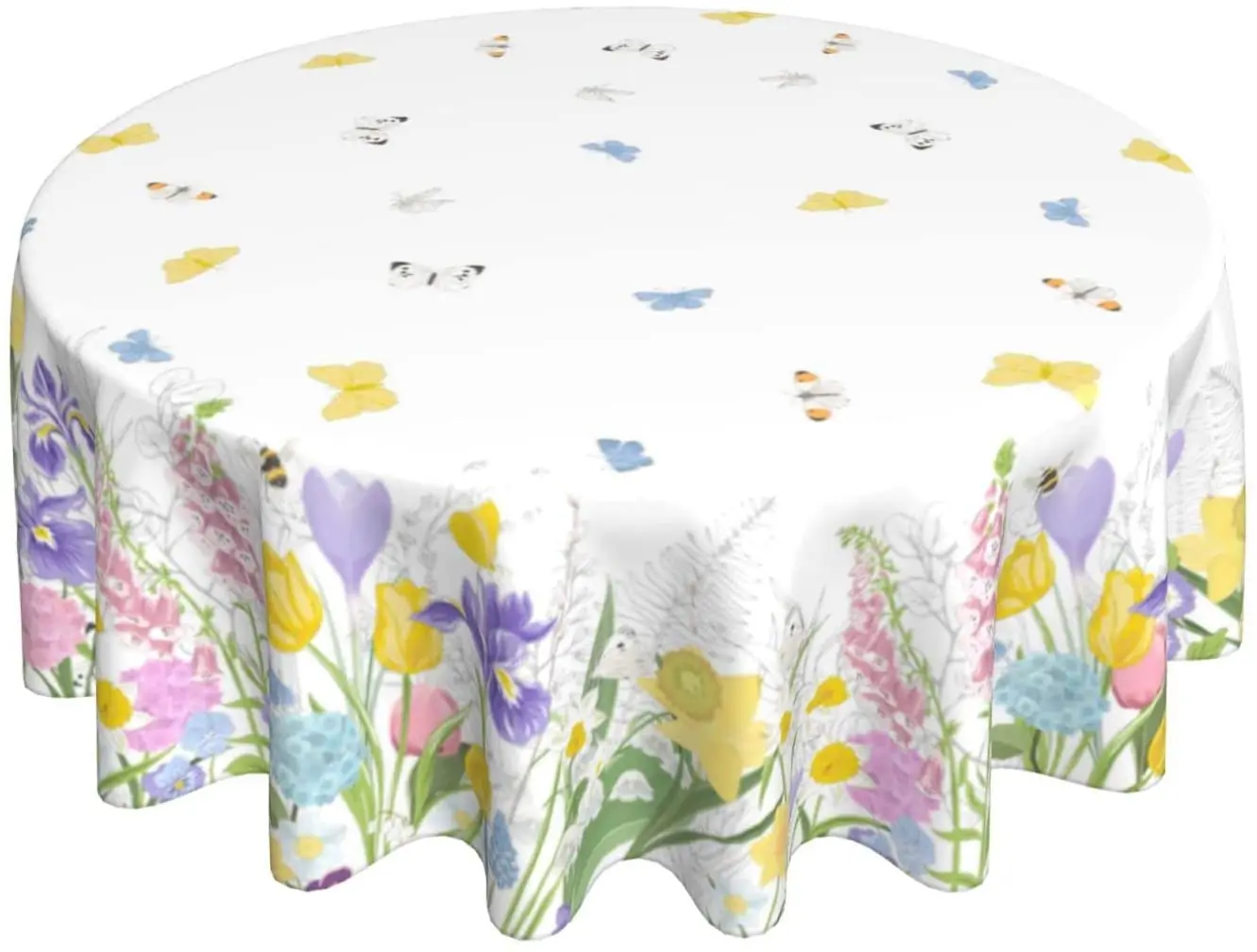 Круглая скатерть с бабочками водонепроницаемая из полиэстера для стола кухни