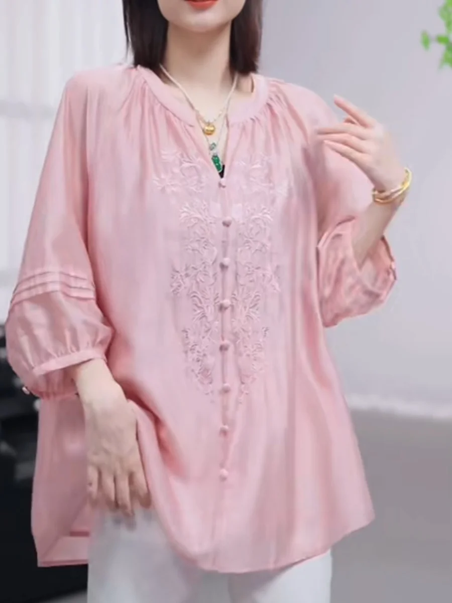 2024 летние новые модные темпераментные рубашки с v-образным вырезом женские в