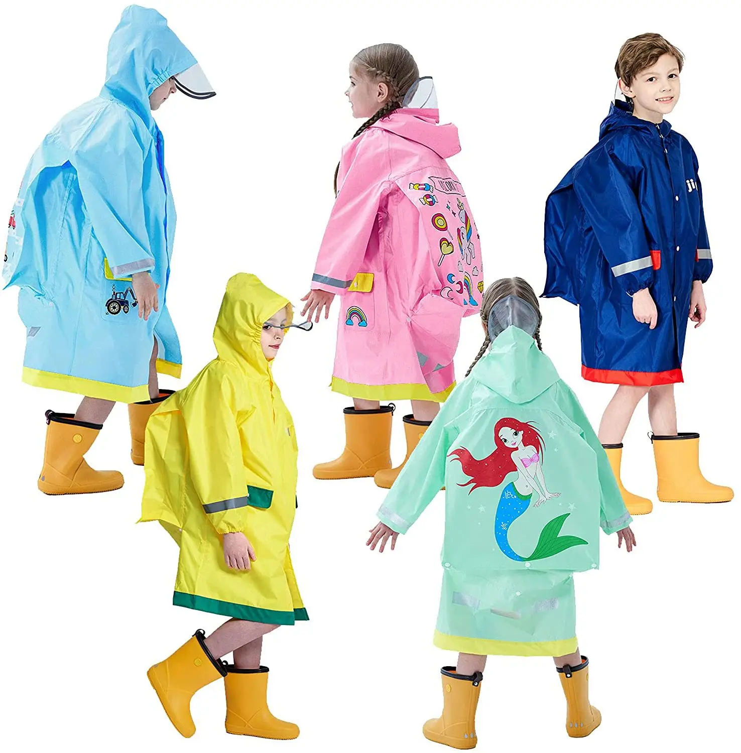 

Children's Men's and Women's Fashion Raincoat Cute Cartoon with Schoolbag Big Brim Pupil Poncho