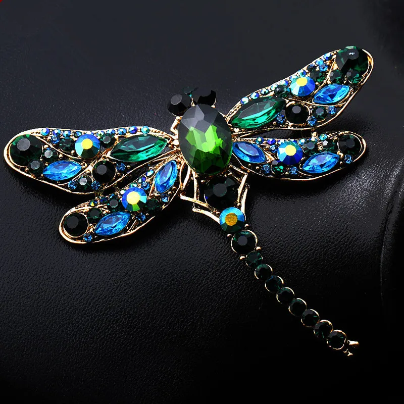 

Free Shipping Dragonfly Breastpin European and American Retro Colorful Crystal Brooch Women Suit Corsage Shawl Pin Large Jewelry