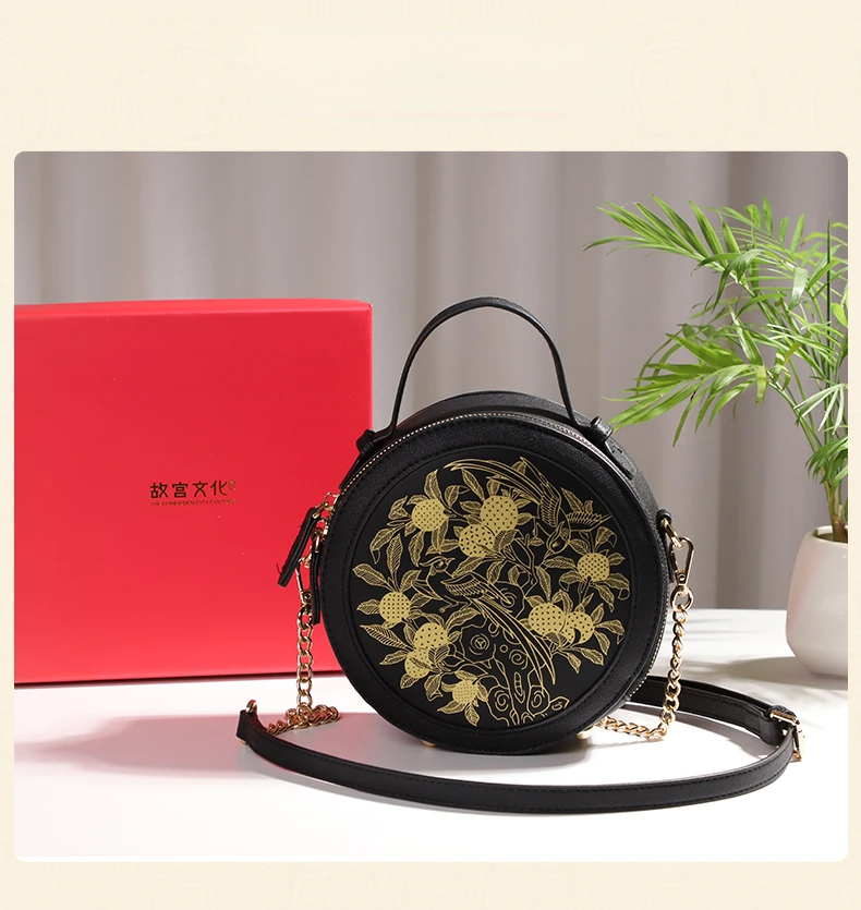 

New Chinese Ethnic Style round Pie Bag Portable Shoulder Bag Birthday Gift Printed Crossbody Women's Bag