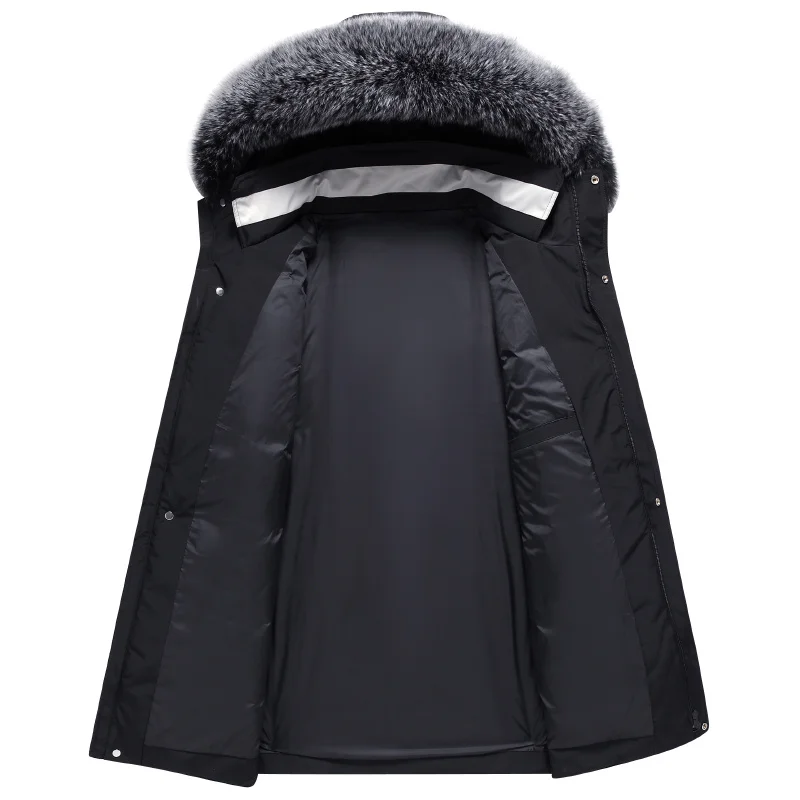 Luxury brand 2023 New Fashion Winter Hooded Fur Collar Thicken Warm White Duck Down Coat Men Overcoat Long Puffer Jacket enlarge