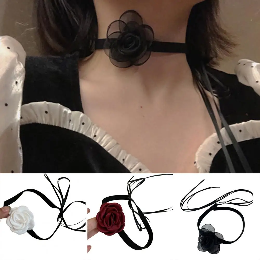 

Choker Necklace Elegant Sexy Strap Handmade Adjustable Length Dress Up Female Lace Flower Collar Choker Necklace Party Accessori