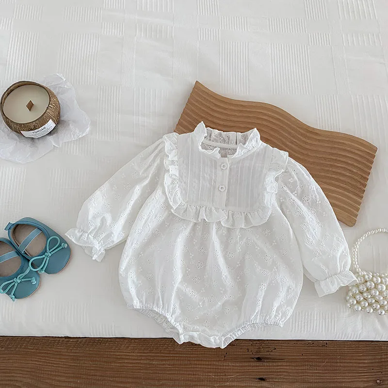

MILANCEL Autumn Embroidery Girls Clothes Ruffle Collar Baby Bodysuit Infant One Piece