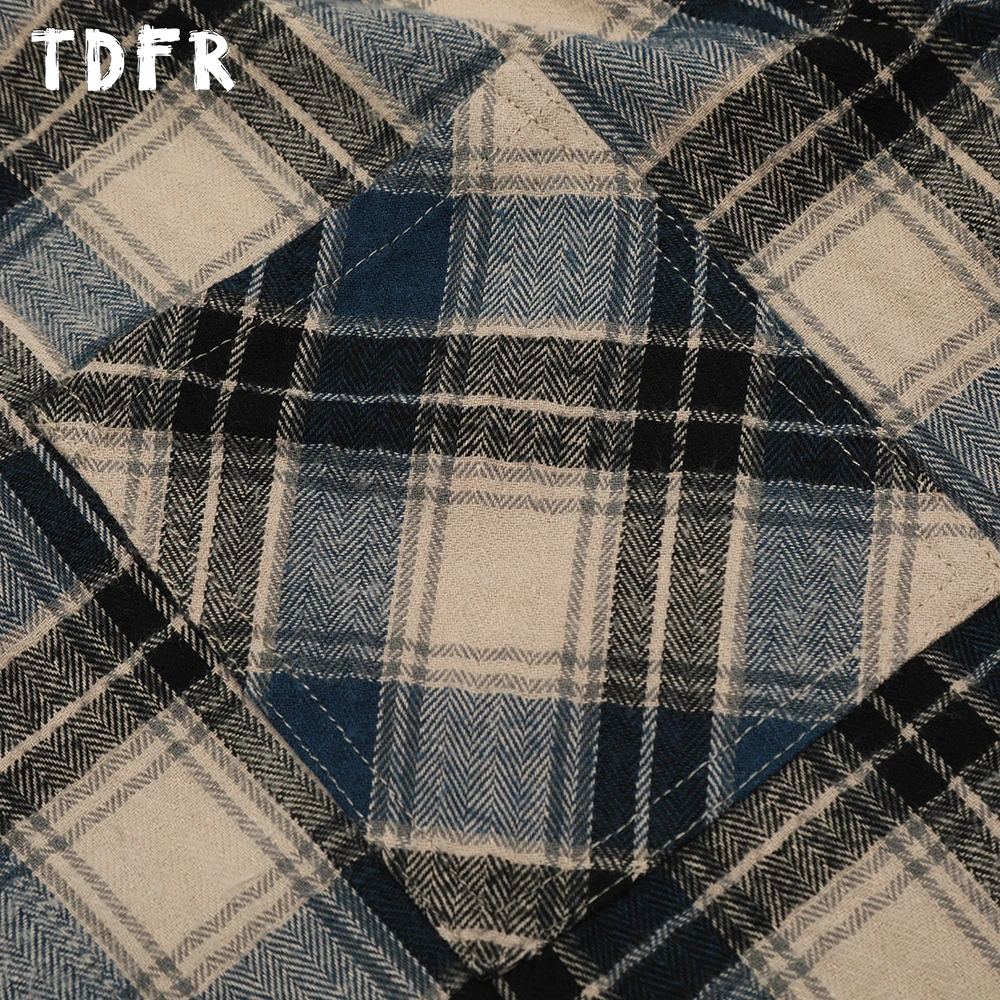 Raw Edge Plaid Long Sleeve Shirts Mens Ripped Retro Autumn Streetwear Loose Lapel Single Breasted Pocket Men