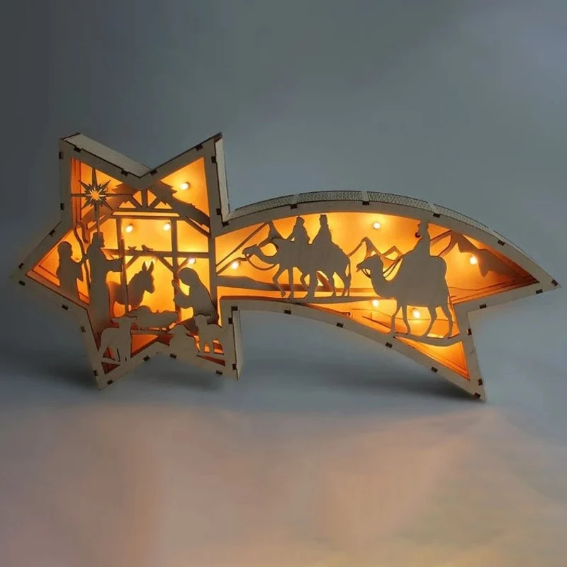 Рождественская лампа со звездой светодиодные деревянные рождественские