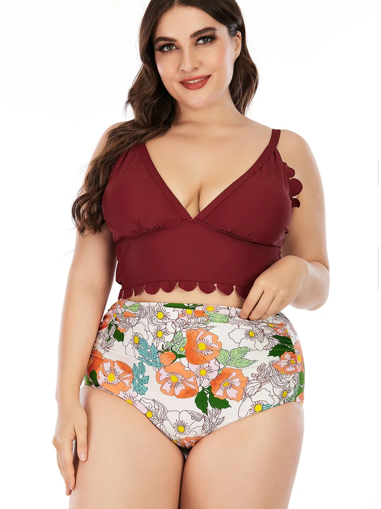 

Sexy Swimwear Women Vintage Print Bikini High Waisted Two Piece Swimsuits Tummy Control Bathing Suits