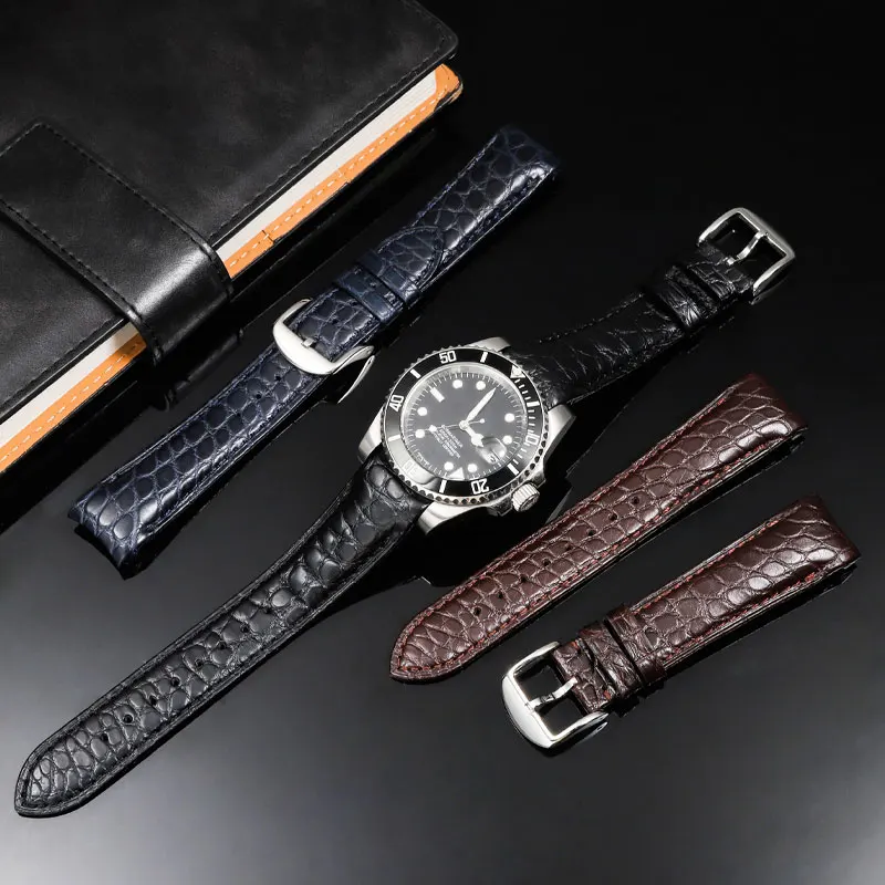 Фото Ремешок для часов из изогнутой крокодиловой кожи 20 мм 22 мм для Rolex Omega Tissot IWC Seiko, мужской ремешок из мягкой натуральной кожи, браслет №2