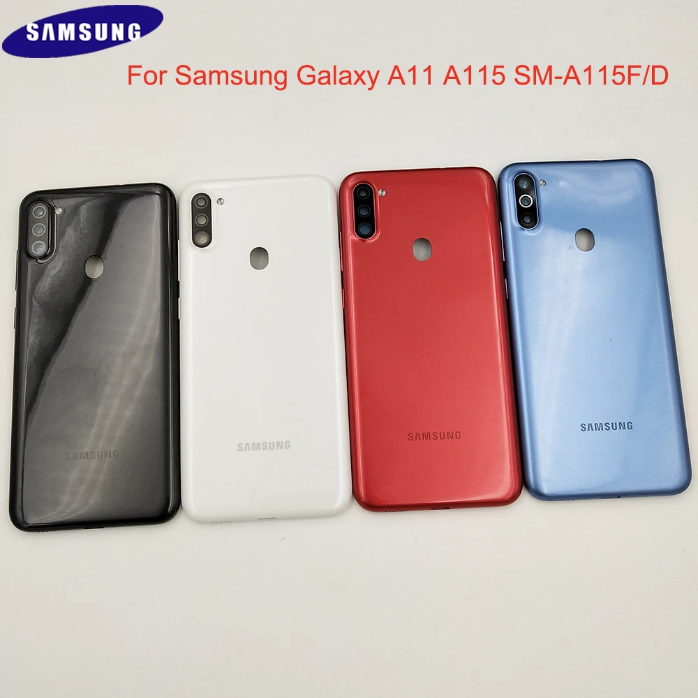 

Оригинальная Пластиковая Задняя крышка корпуса батарейного отсека Samsung Galaxy A11 A115 A115F замена панели со стеклянной рамкой объектива камеры