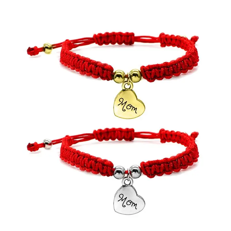 

Dainty Women Bracelet Heart Design Daily Carved MOM Letter Adjustable Bracelets